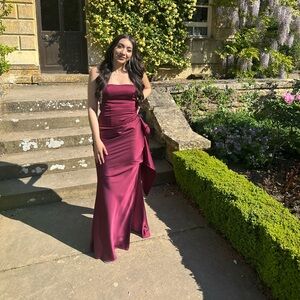Club L London Strapless Satin Maxi Dress in Wine
